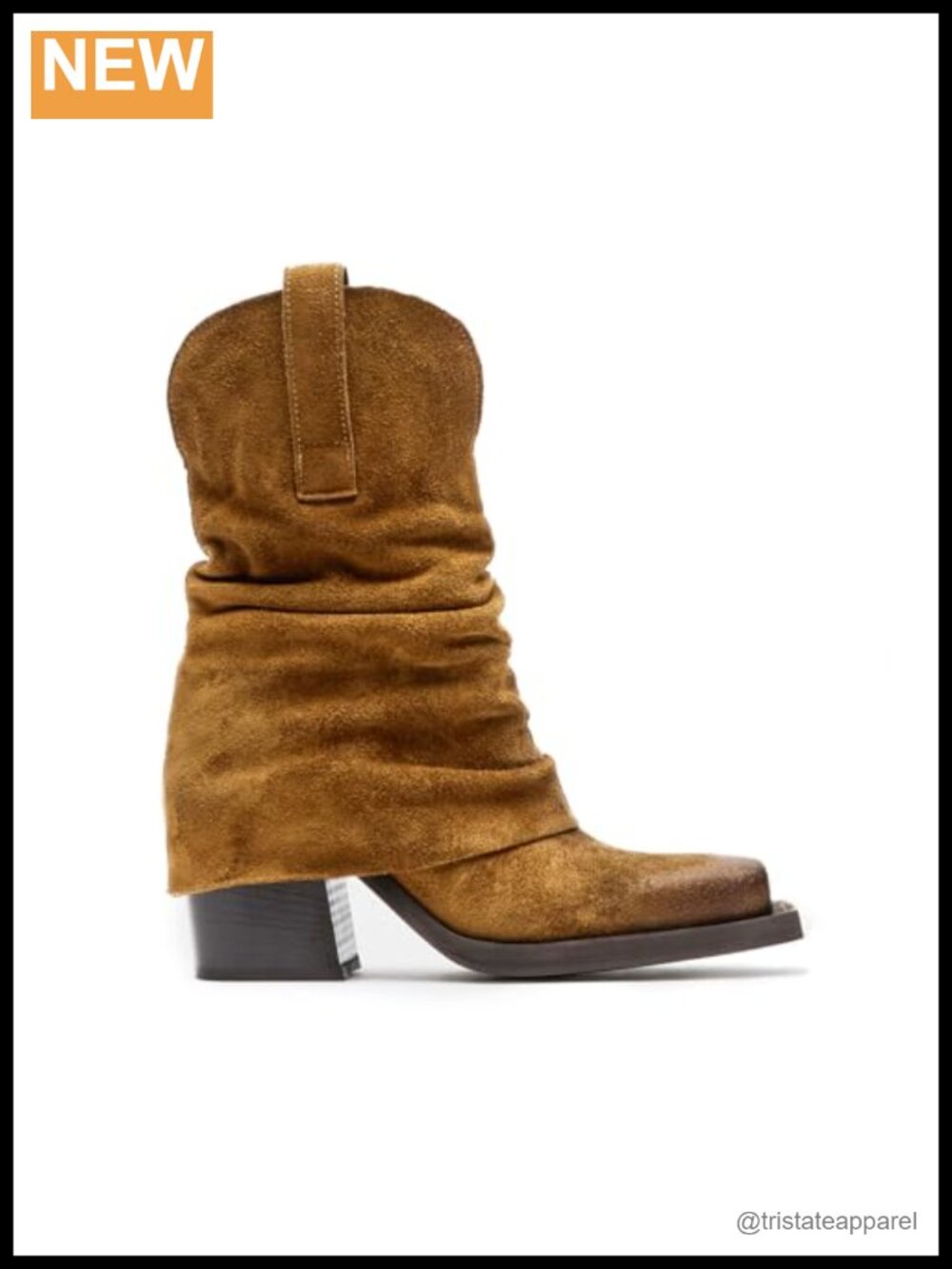 Faux Suede Fold Over Square Toe Chunky Block Heel Mid Calf Boots